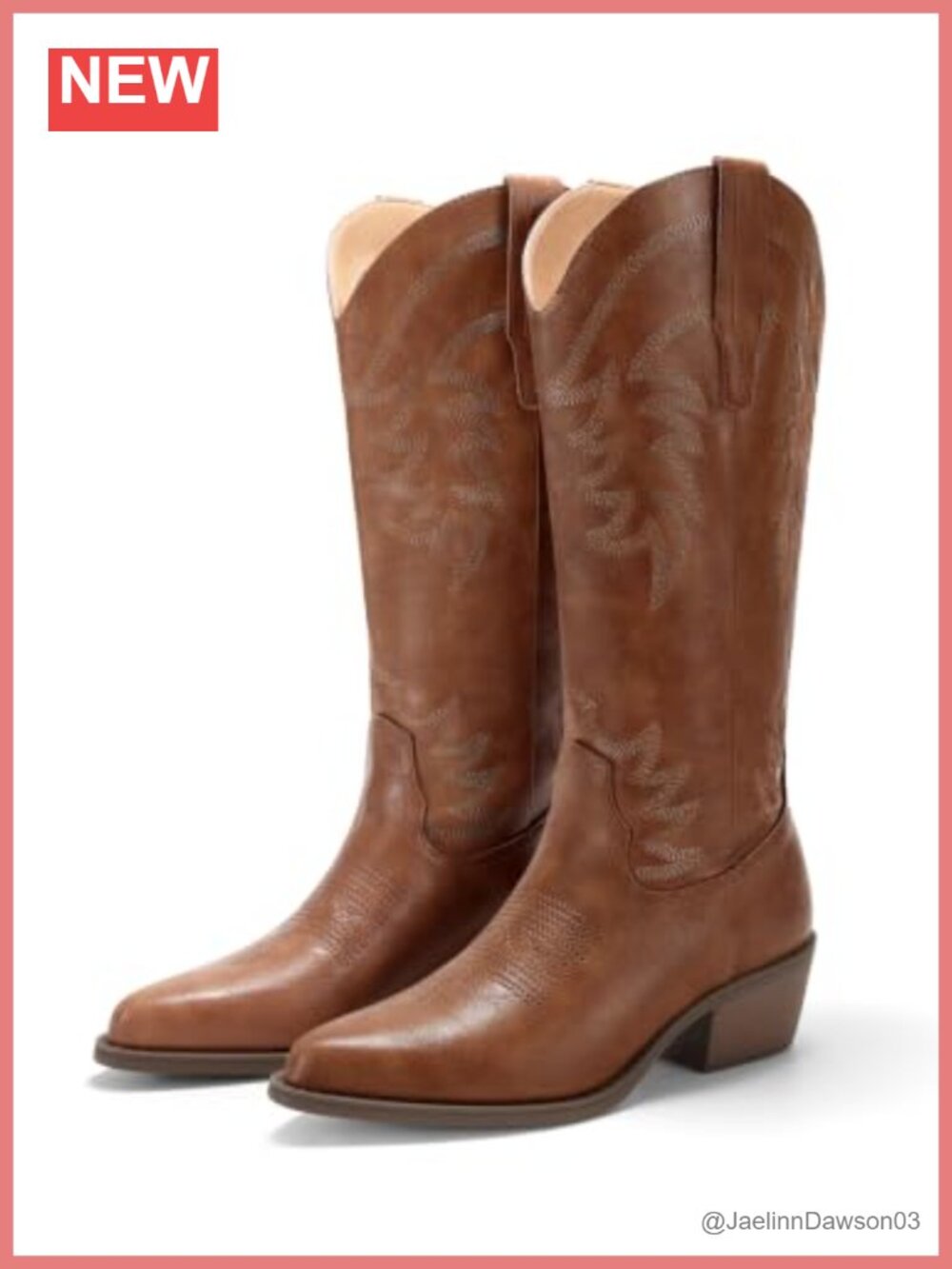 Womens Mid Calf Western Cowboy Boots Faux Leather Embroidered Chunky Heel